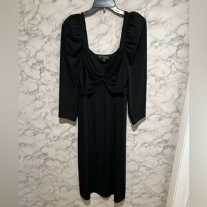 Eloquii Black Midi Dress Womens Long Puff Sleeves